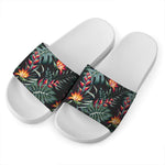 Hawaiian Tropical Plants Pattern Print White Slide Sandals