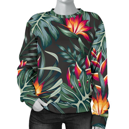 Hawaiian Tropical Plants Pattern Print Women's Crewneck Sweatshirt GearFrost