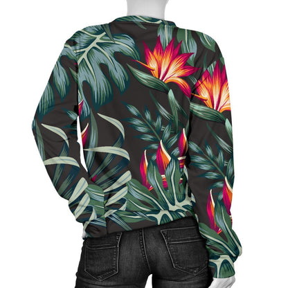 Hawaiian Tropical Plants Pattern Print Women's Crewneck Sweatshirt GearFrost