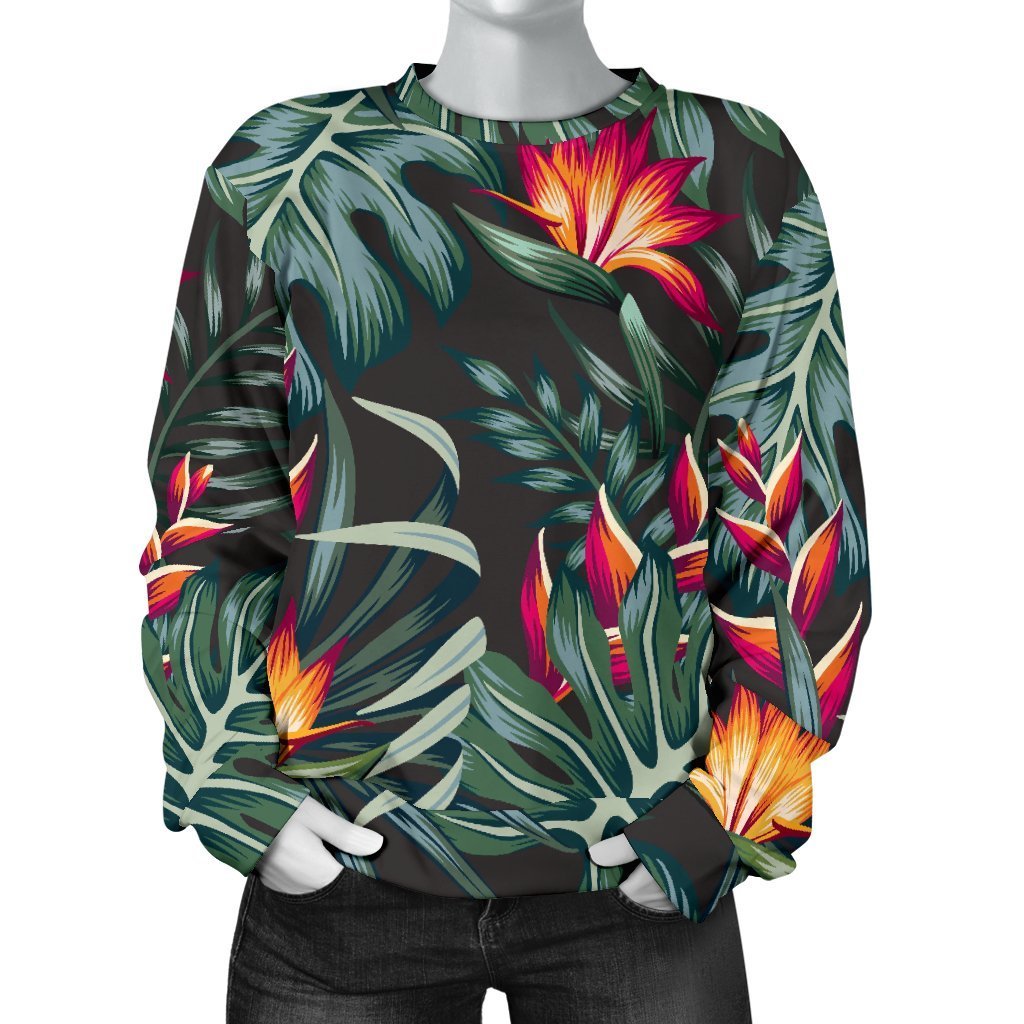 Hawaiian Tropical Plants Pattern Print Women's Crewneck Sweatshirt GearFrost