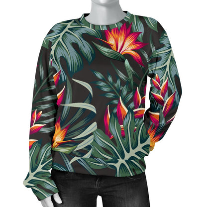 Hawaiian Tropical Plants Pattern Print Women's Crewneck Sweatshirt GearFrost