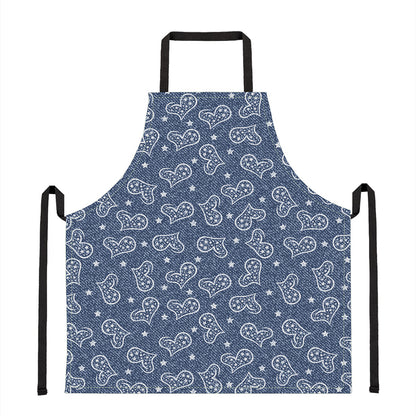 Heart And Star Denim Jeans Pattern Print Apron