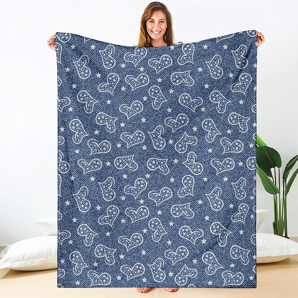 Heart And Star Denim Jeans Pattern Print Blanket