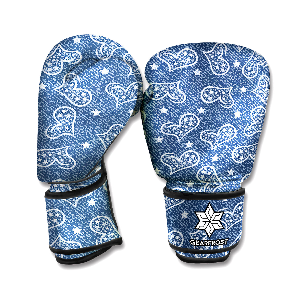 Heart And Star Denim Jeans Pattern Print Boxing Gloves