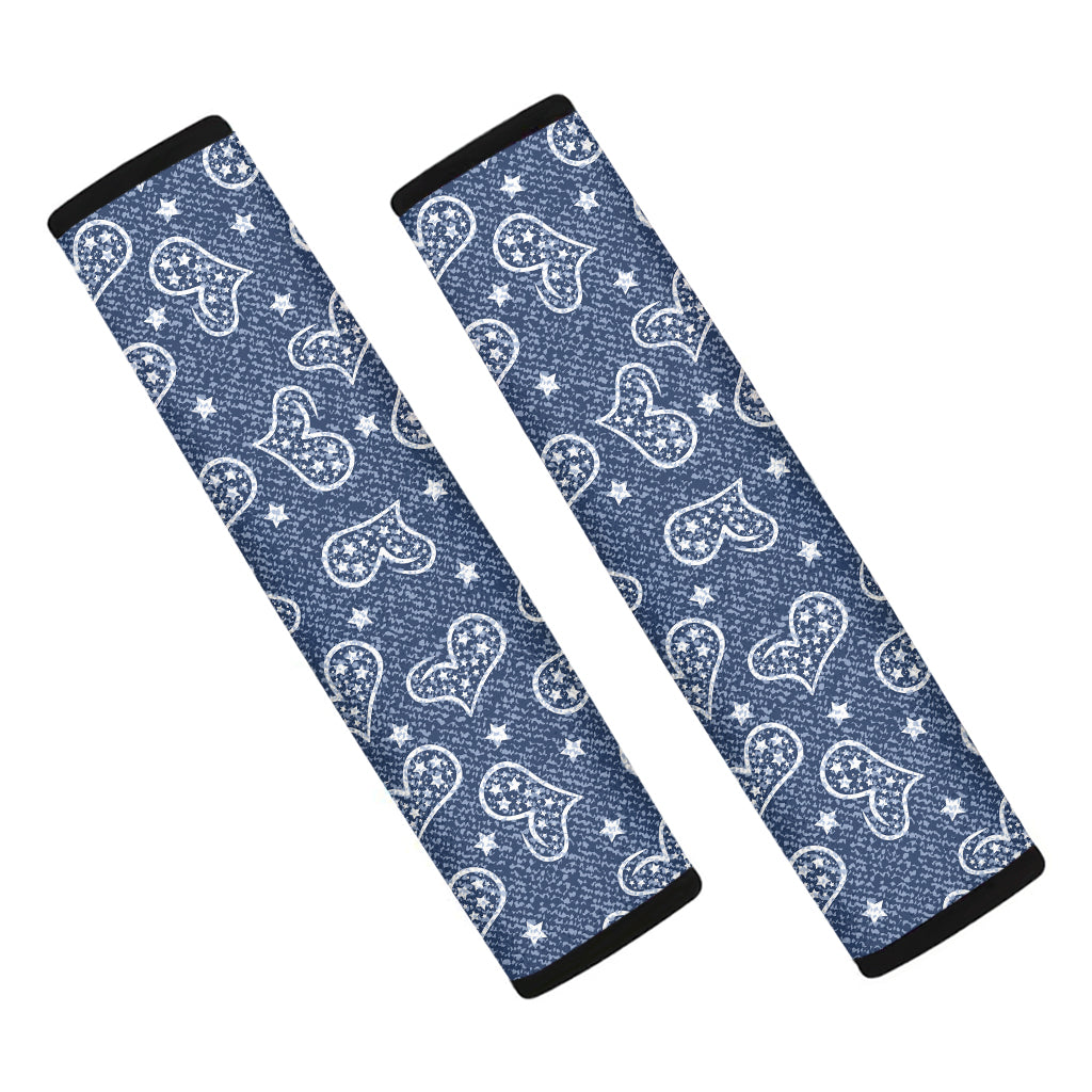 Heart And Star Denim Jeans Pattern Print Car Seat Belt Covers