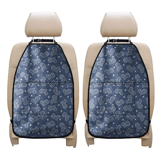 Heart And Star Denim Jeans Pattern Print Car Seat Organizers