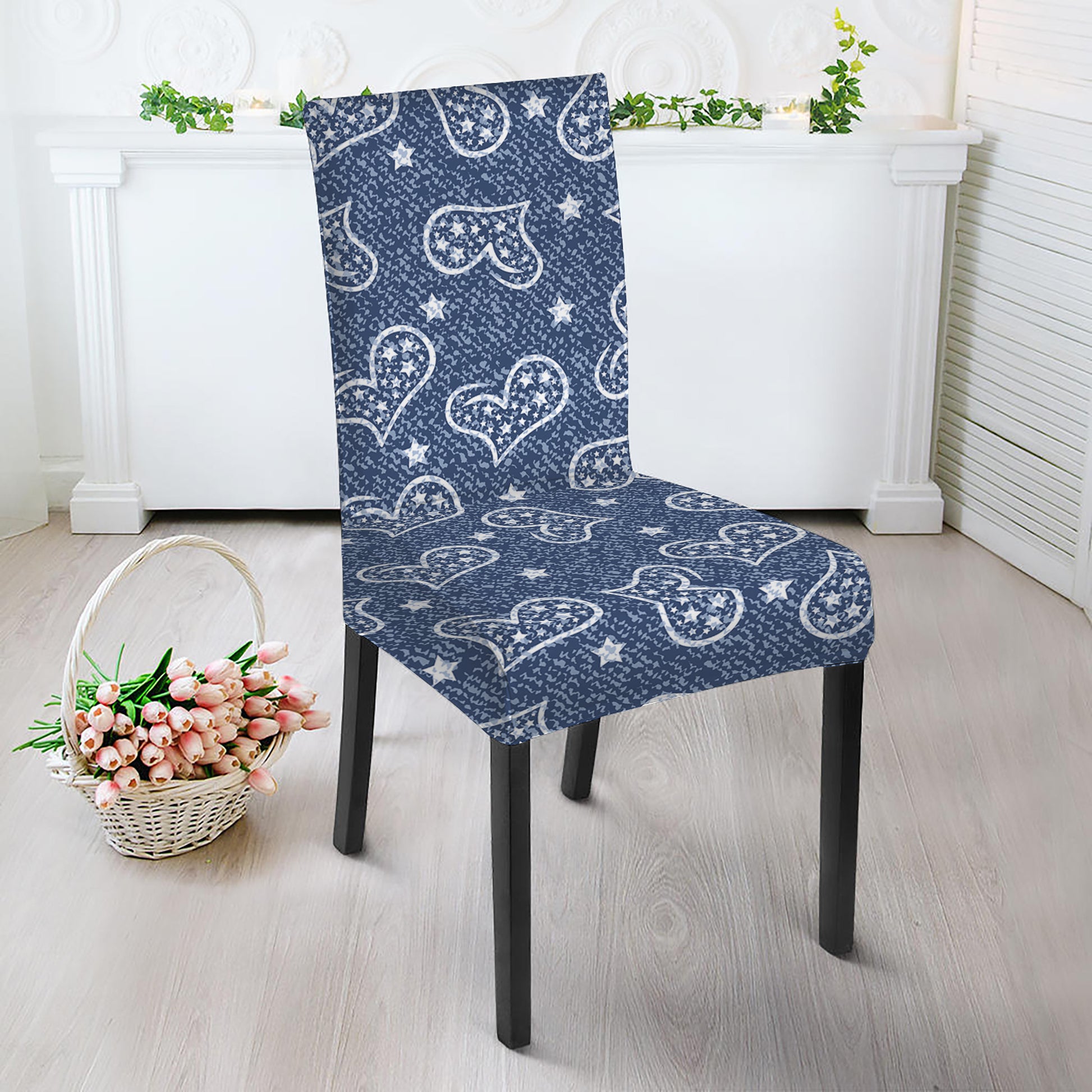 Heart And Star Denim Jeans Pattern Print Dining Chair Slipcover