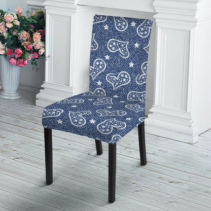 Heart And Star Denim Jeans Pattern Print Dining Chair Slipcover