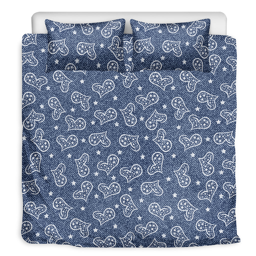 Heart And Star Denim Jeans Pattern Print Duvet Cover Bedding Set