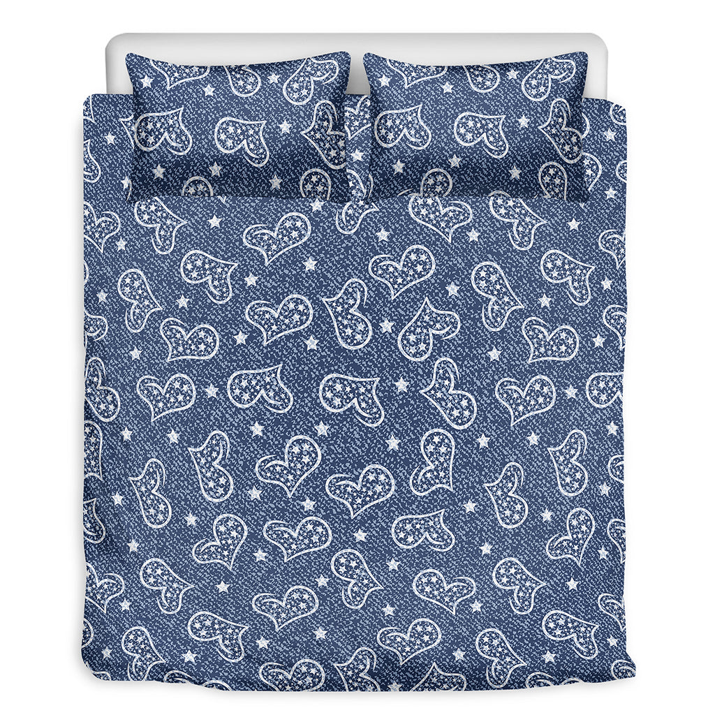 Heart And Star Denim Jeans Pattern Print Duvet Cover Bedding Set