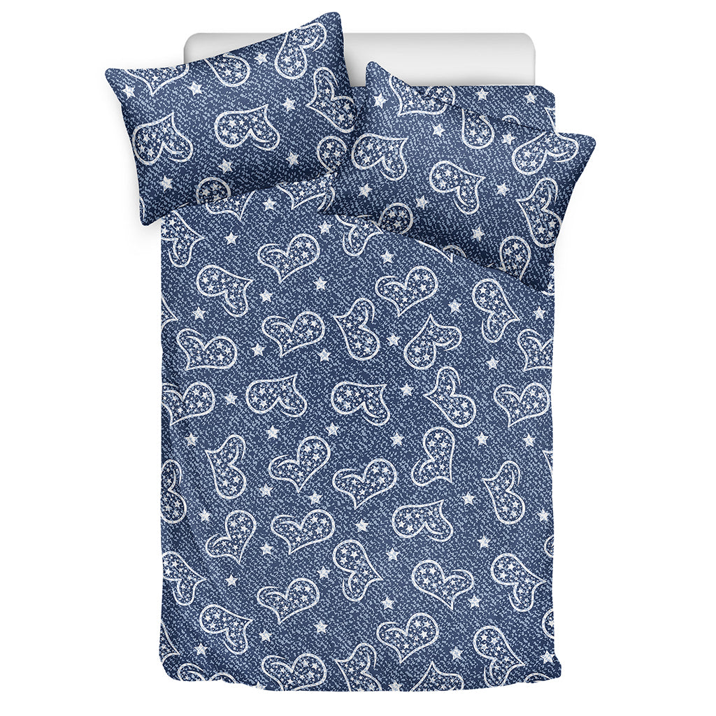 Heart And Star Denim Jeans Pattern Print Duvet Cover Bedding Set