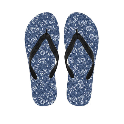 Heart And Star Denim Jeans Pattern Print Flip Flops