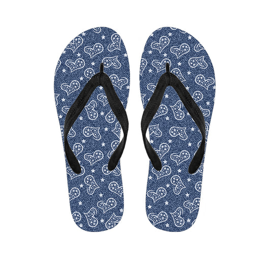 Heart And Star Denim Jeans Pattern Print Flip Flops