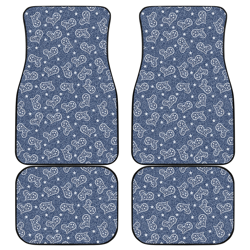 Heart And Star Denim Jeans Pattern Print Front and Back Car Floor Mats