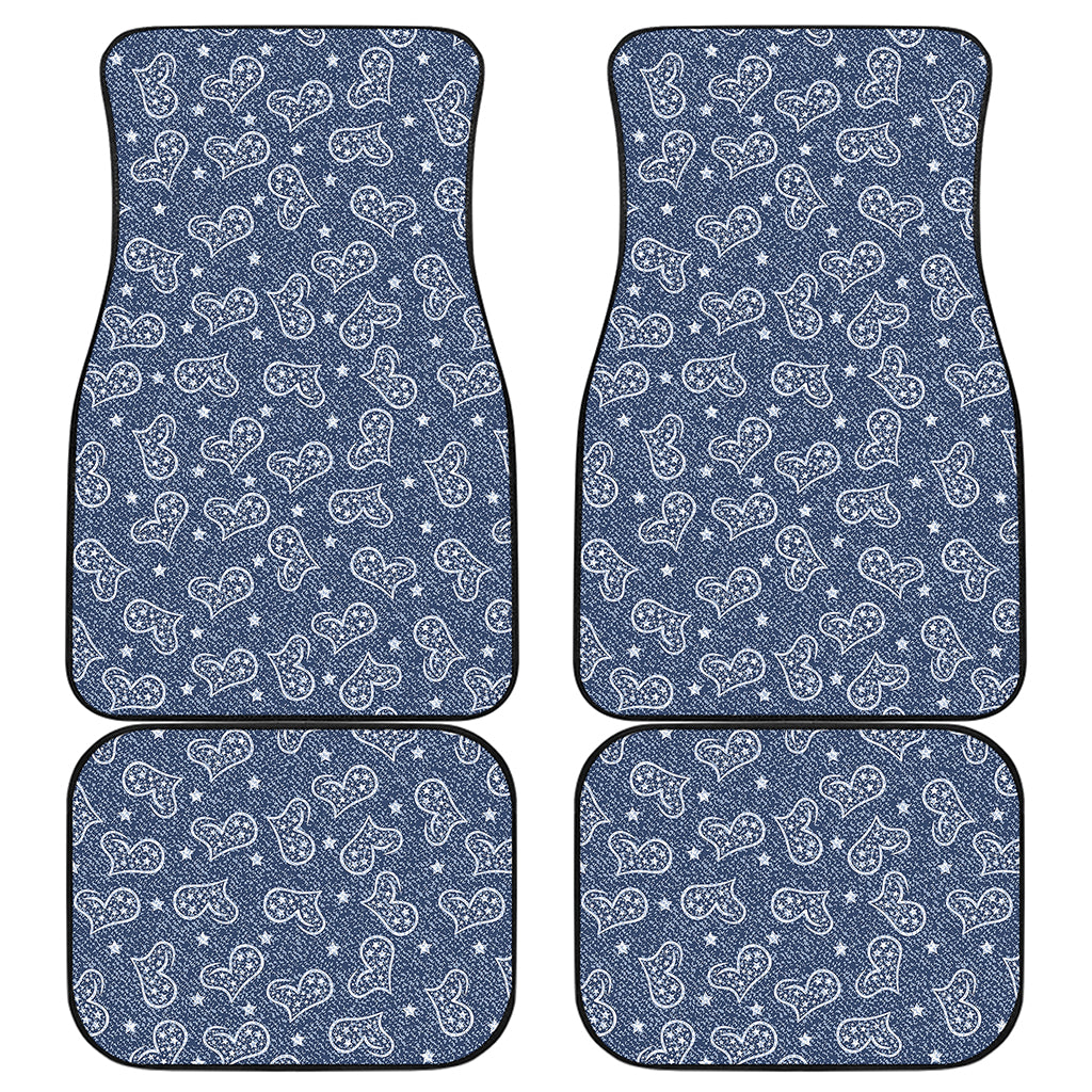 Heart And Star Denim Jeans Pattern Print Front and Back Car Floor Mats