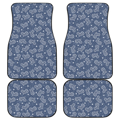 Heart And Star Denim Jeans Pattern Print Front and Back Car Floor Mats