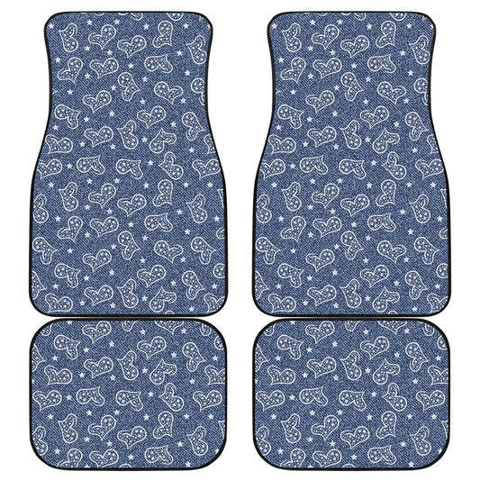 Heart And Star Denim Jeans Pattern Print Front and Back Car Floor Mats