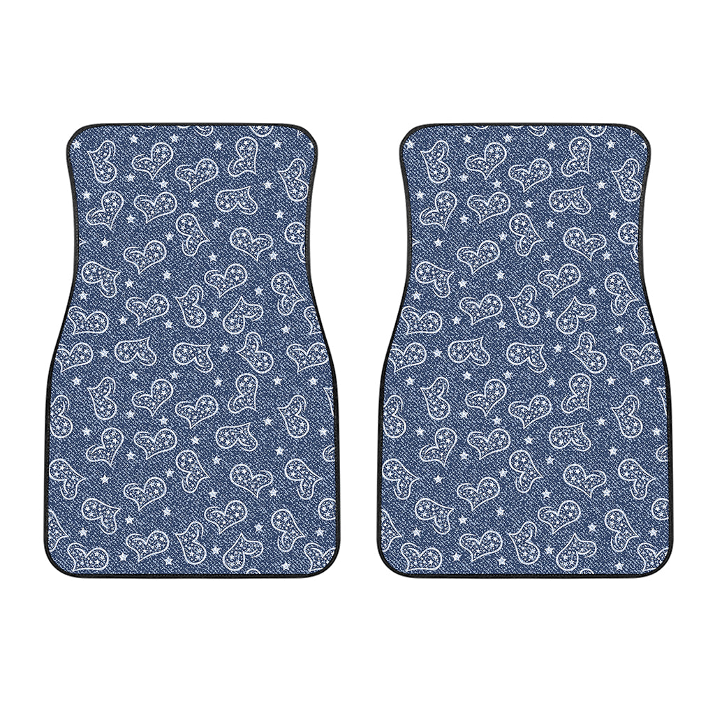 Heart And Star Denim Jeans Pattern Print Front Car Floor Mats