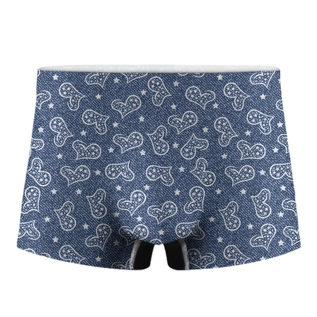 Heart And Star Denim Jeans Pattern Print Men's Boxer Briefs