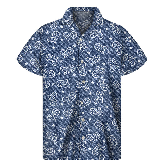 Heart And Star Denim Jeans Pattern Print Men's Short Sleeve Shirt