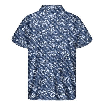 Heart And Star Denim Jeans Pattern Print Men's Short Sleeve Shirt