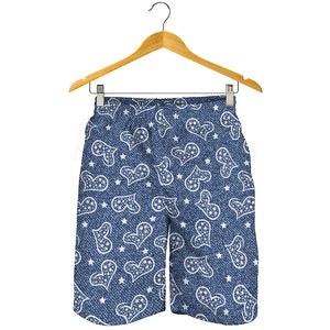 Heart And Star Denim Jeans Pattern Print Men's Shorts