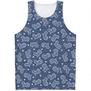 Heart And Star Denim Jeans Pattern Print Men's Tank Top