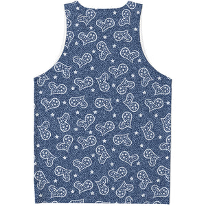 Heart And Star Denim Jeans Pattern Print Men's Tank Top