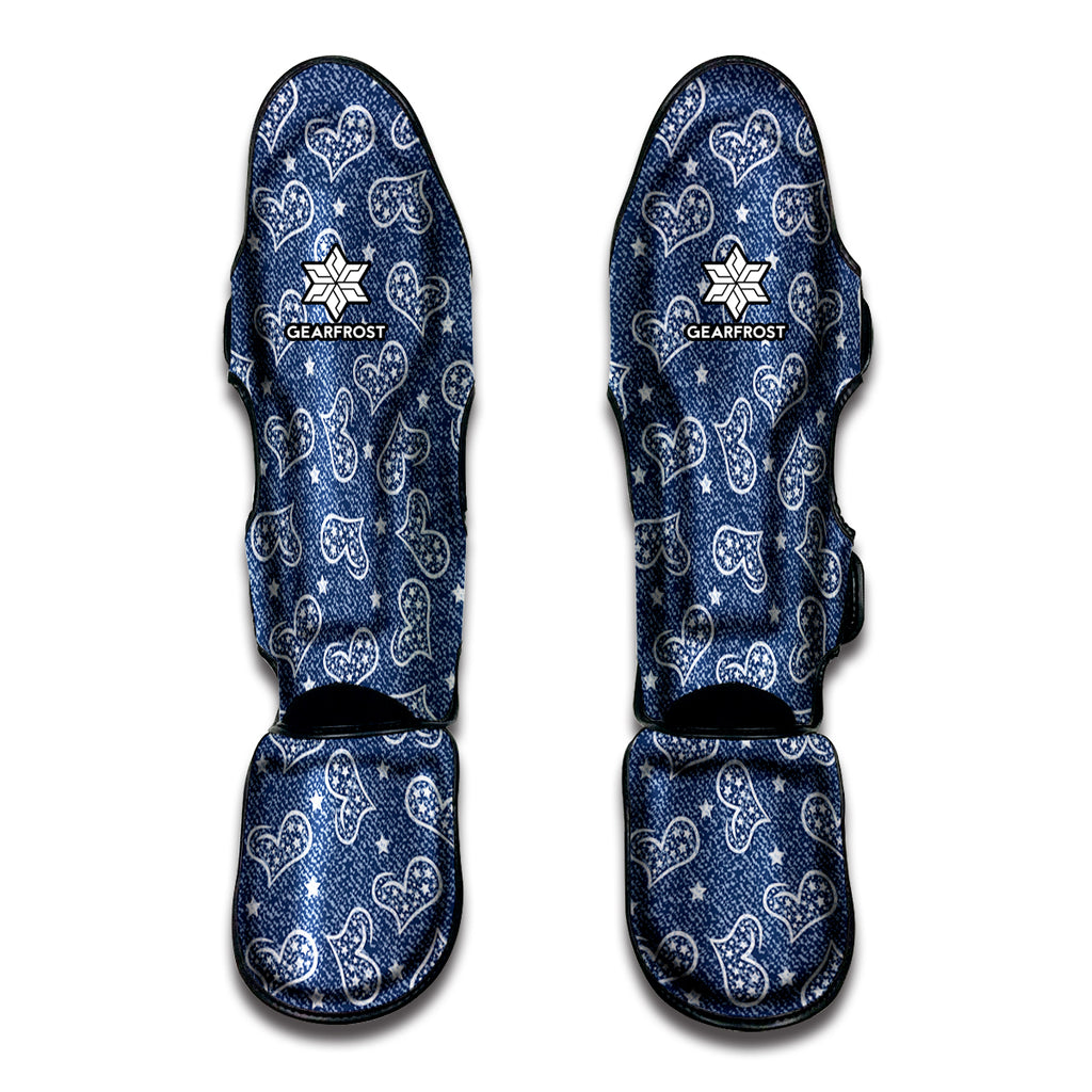 Heart And Star Denim Jeans Pattern Print Muay Thai Shin Guard