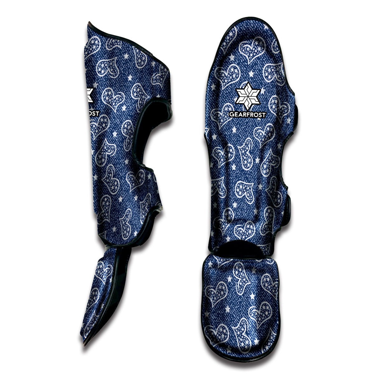Heart And Star Denim Jeans Pattern Print Muay Thai Shin Guard