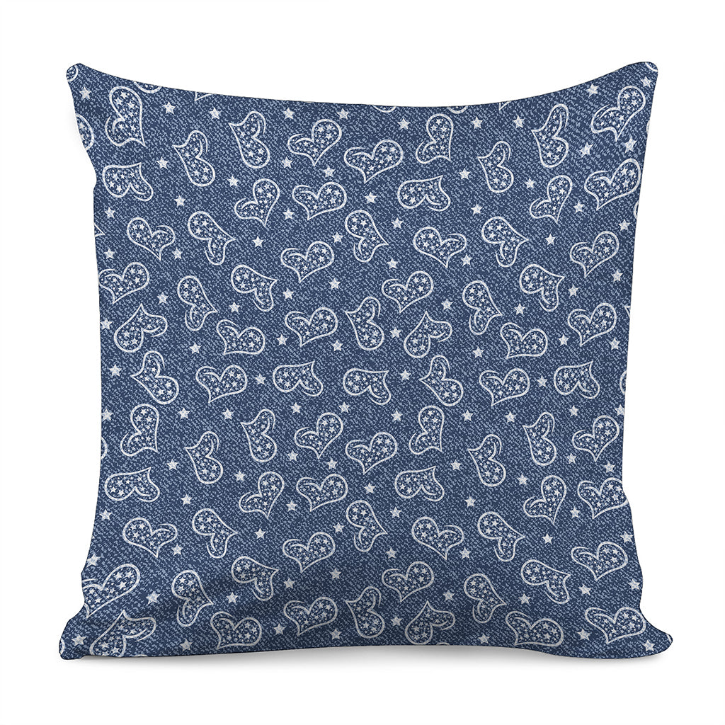 Heart And Star Denim Jeans Pattern Print Pillow Cover