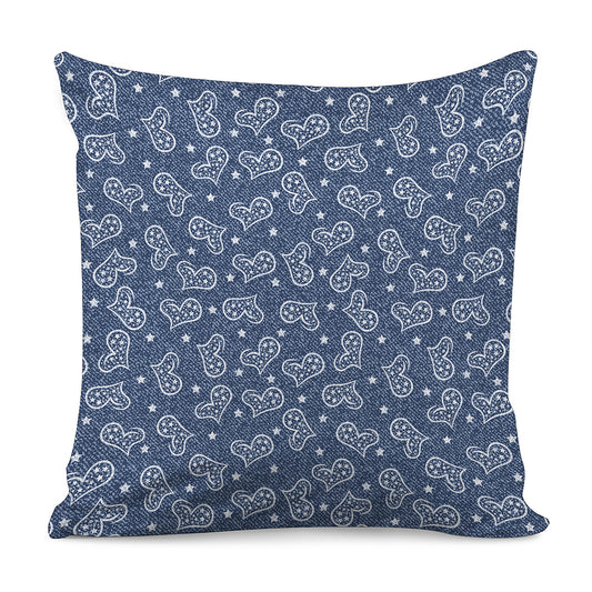 Heart And Star Denim Jeans Pattern Print Pillow Cover