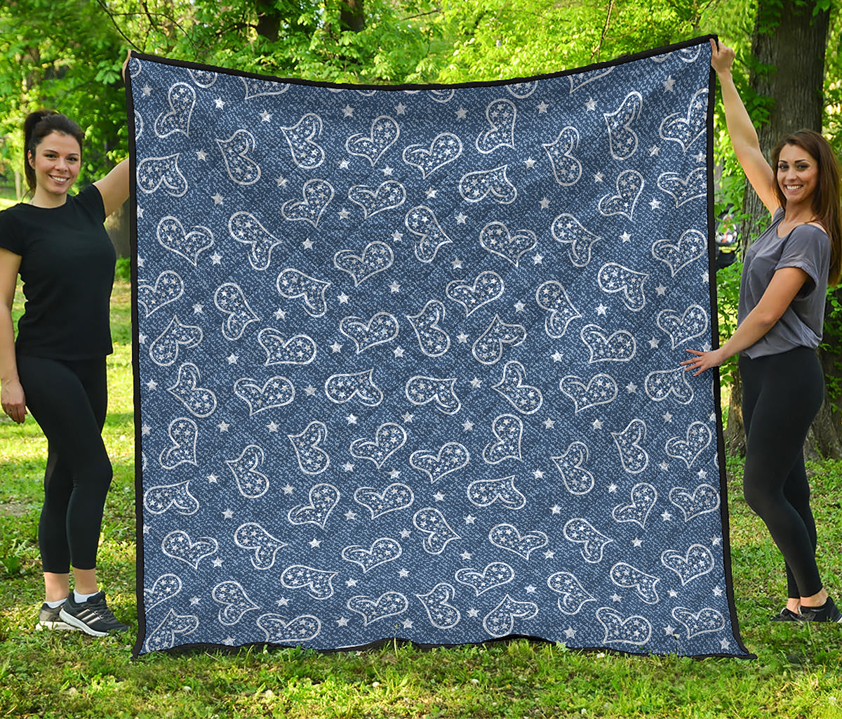 Heart And Star Denim Jeans Pattern Print Quilt