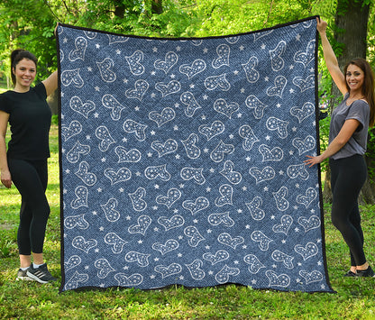 Heart And Star Denim Jeans Pattern Print Quilt