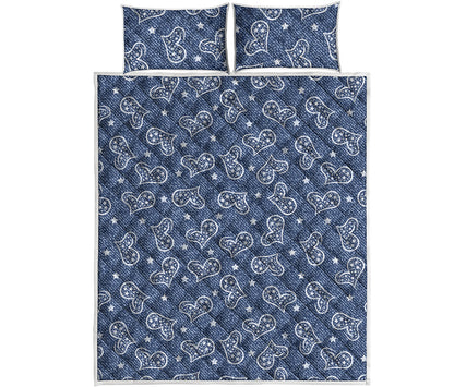 Heart And Star Denim Jeans Pattern Print Quilt Bed Set