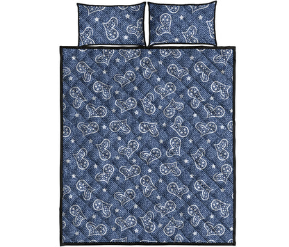 Heart And Star Denim Jeans Pattern Print Quilt Bed Set