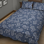 Heart And Star Denim Jeans Pattern Print Quilt Bed Set