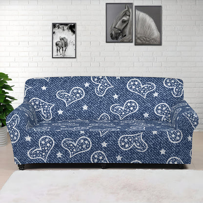 Heart And Star Denim Jeans Pattern Print Sofa Cover