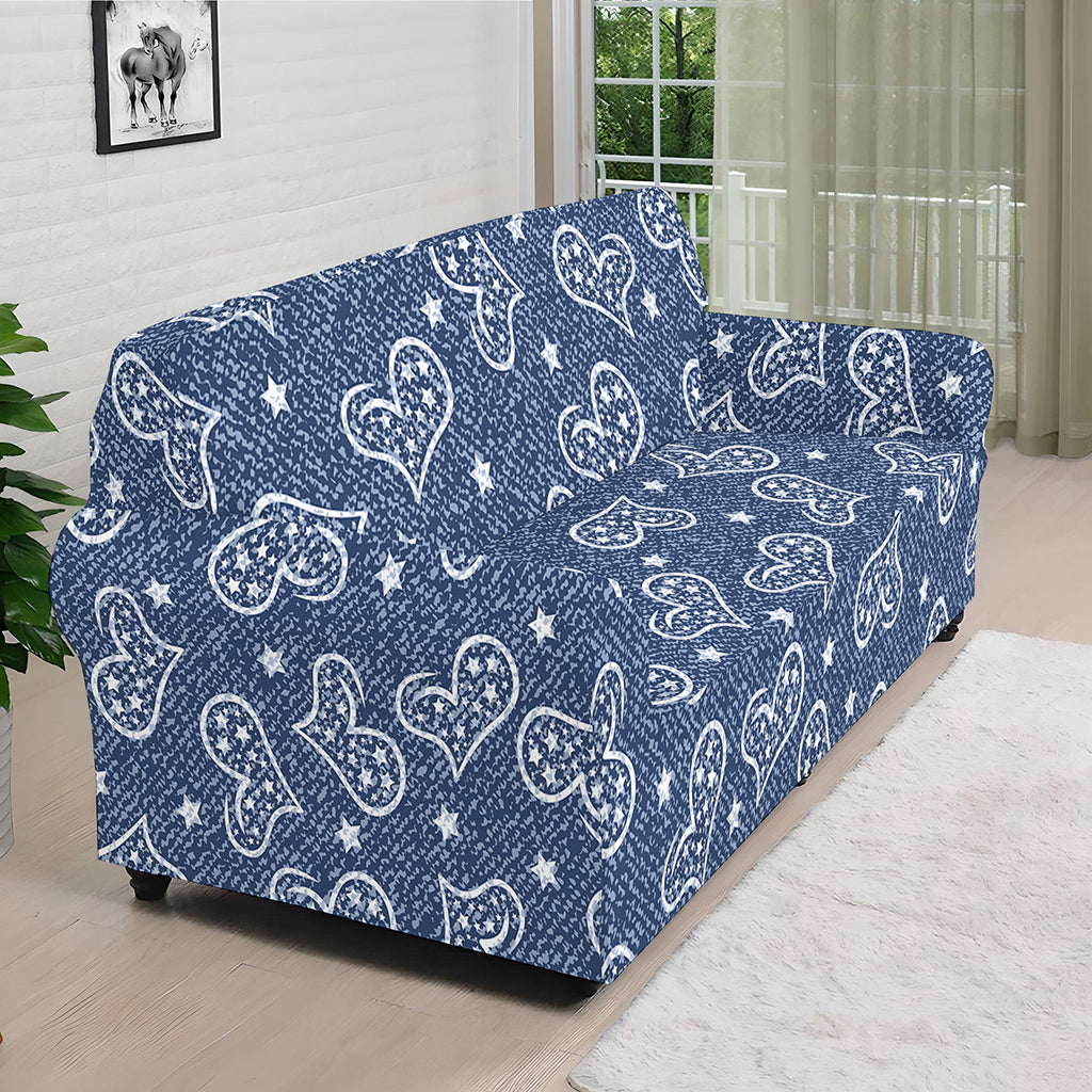Heart And Star Denim Jeans Pattern Print Sofa Cover