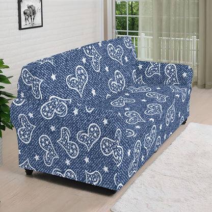 Heart And Star Denim Jeans Pattern Print Sofa Cover