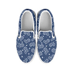 Heart And Star Denim Jeans Pattern Print White Slip On Shoes