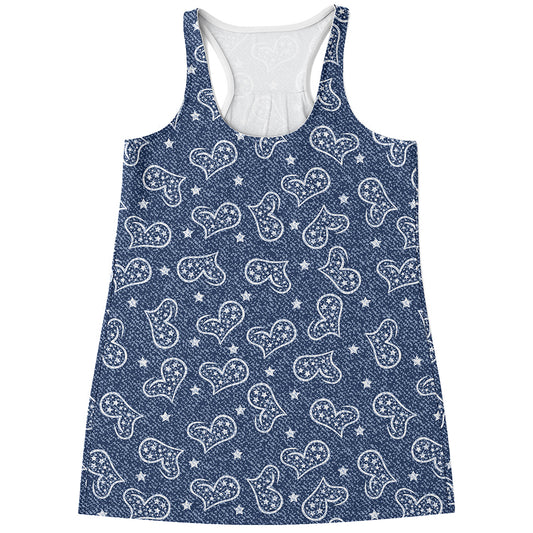 Heart And Star Denim Jeans Pattern Print Women's Racerback Tank Top