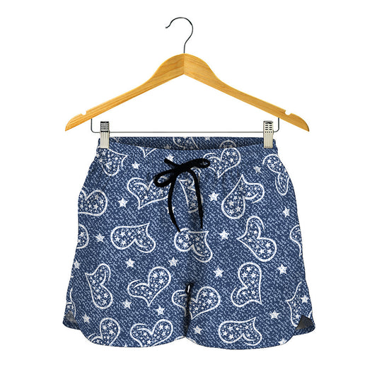 Heart And Star Denim Jeans Pattern Print Women's Shorts