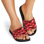 Heart Chocolate Candy Print Black Slide Sandals