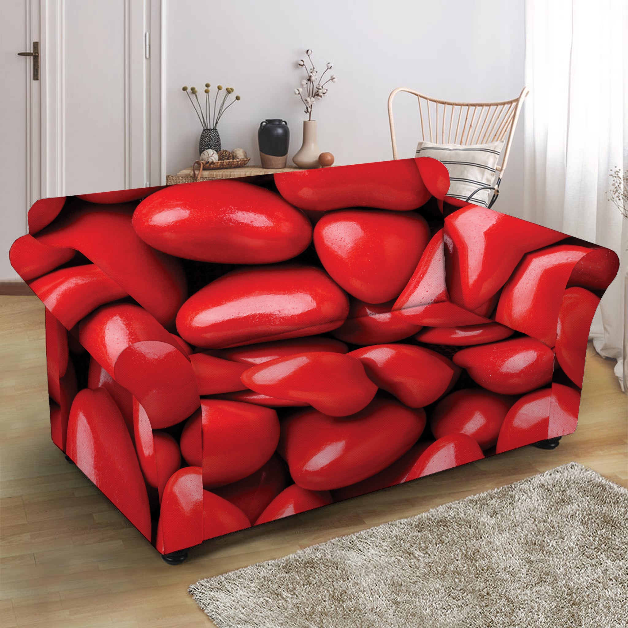 Heart Chocolate Candy Print Loveseat Slipcover