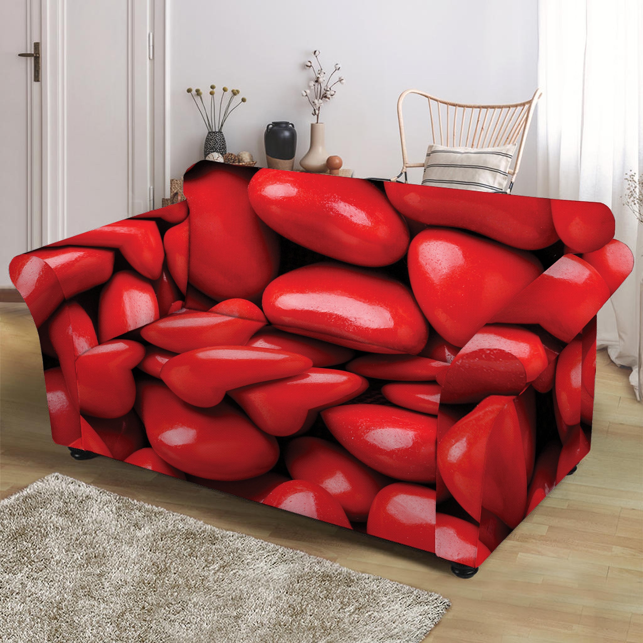 Heart Chocolate Candy Print Loveseat Slipcover