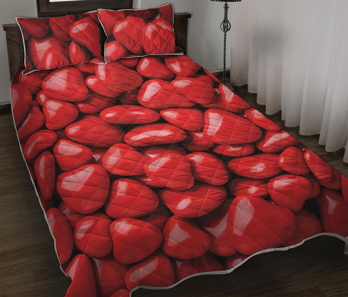 Heart Chocolate Candy Print Quilt Bed Set