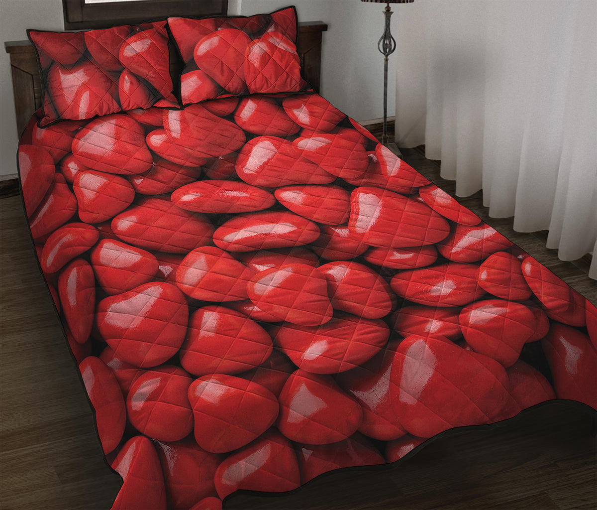 Heart Chocolate Candy Print Quilt Bed Set