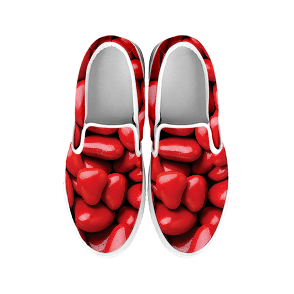 Heart Chocolate Candy Print White Slip On Shoes