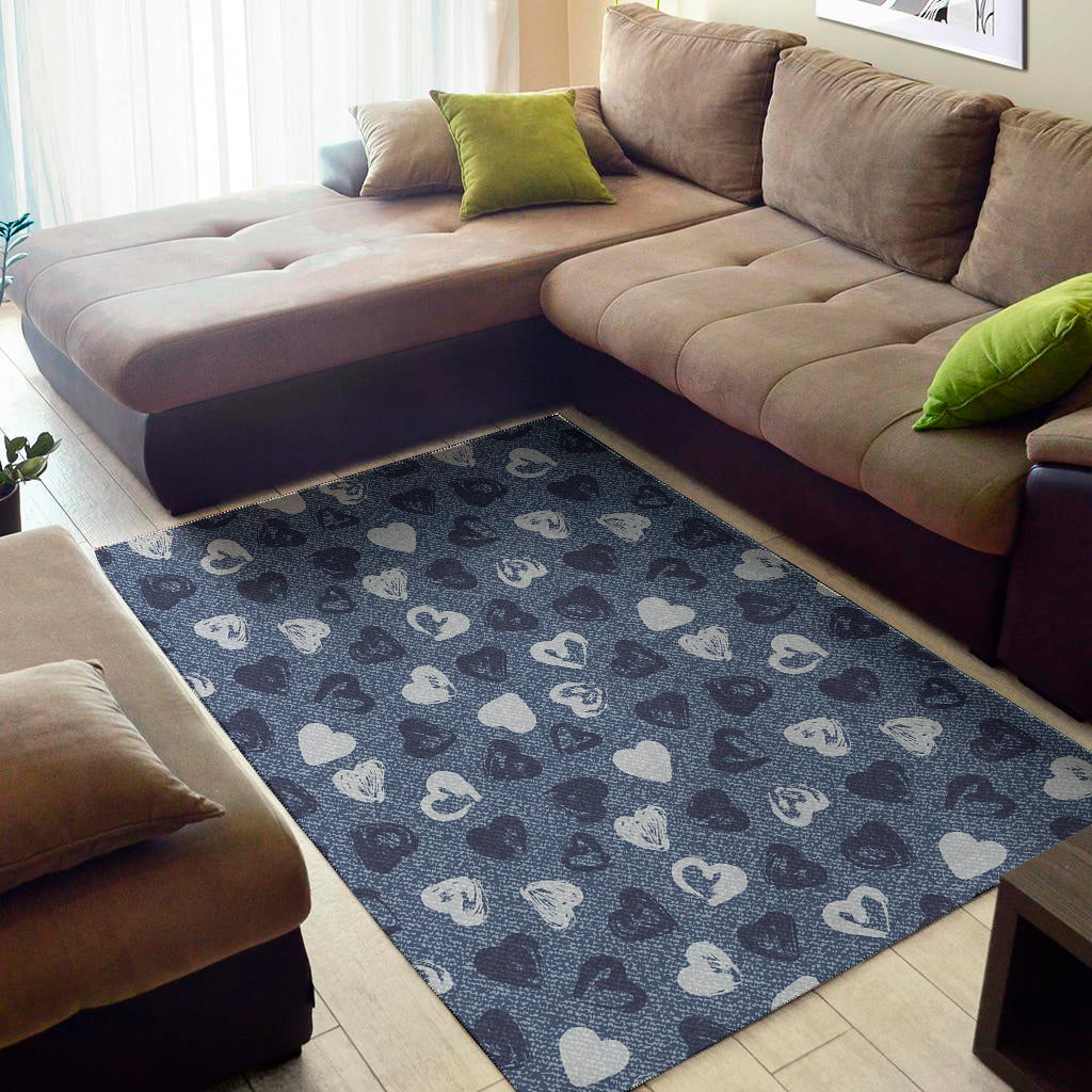 Heart Denim Jeans Pattern Print Area Rug